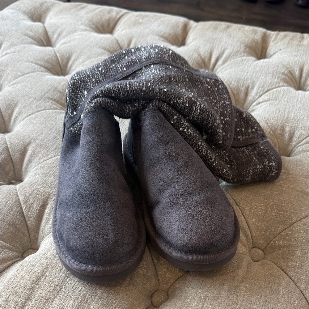 Ugg Gray Suede Sweater Sequen‎ Women’s 7 Boots with Knit Cuff